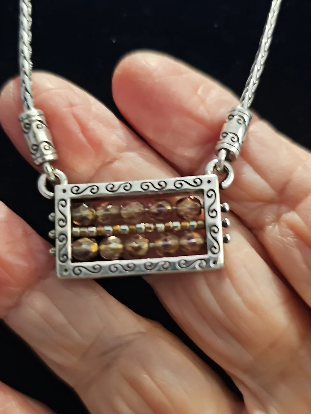 Brighton Abacus Pendant Necklace Womens S Silver Amber Beaded Vintage Style Boho